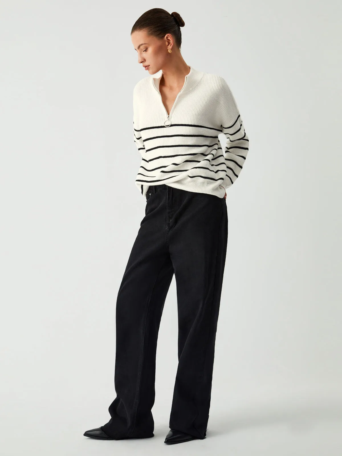 Miss Paris Stripe Zip Up Sweater sold by COMMENSE product image thumbnail 4