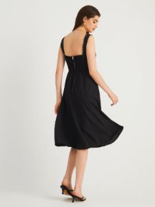 Lace Trim Smocked Zippered Midi Dress sold by COMMENSE