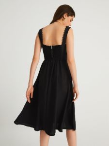 Lace Trim Smocked Zippered Midi Dress sold by COMMENSE