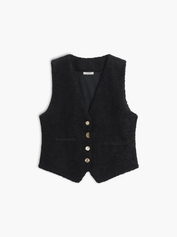 Metallic Button Sherpa Vest sold by COMMENSE