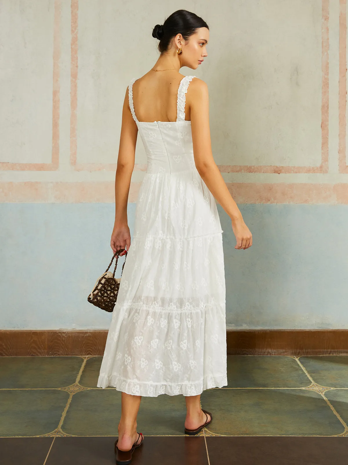 Ruffled Hem Sleeveless Embroidered Long Dress sold by COMMENSE product image thumbnail 5