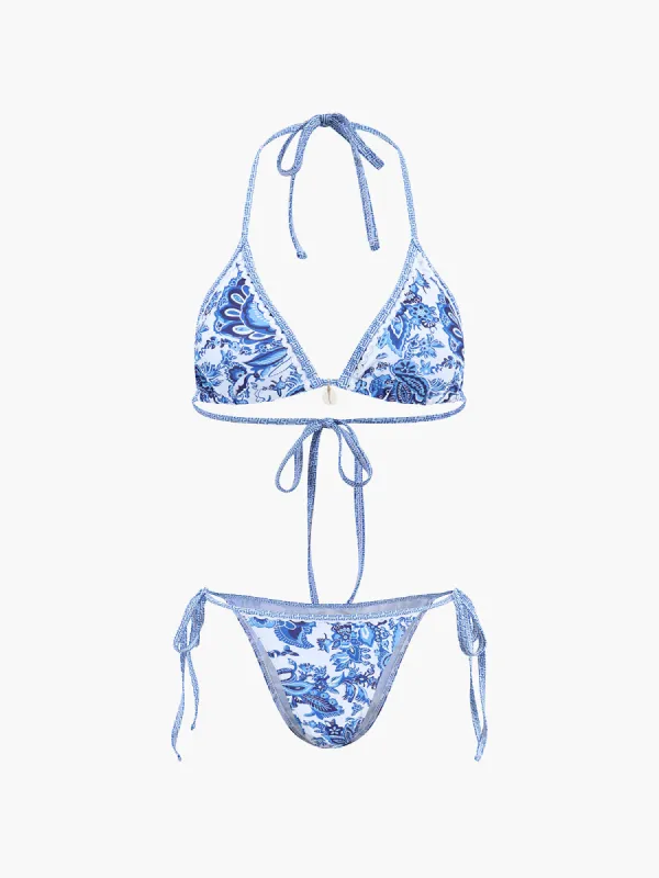 Printed Halter Knotted Bikini Set sold by COMMENSE