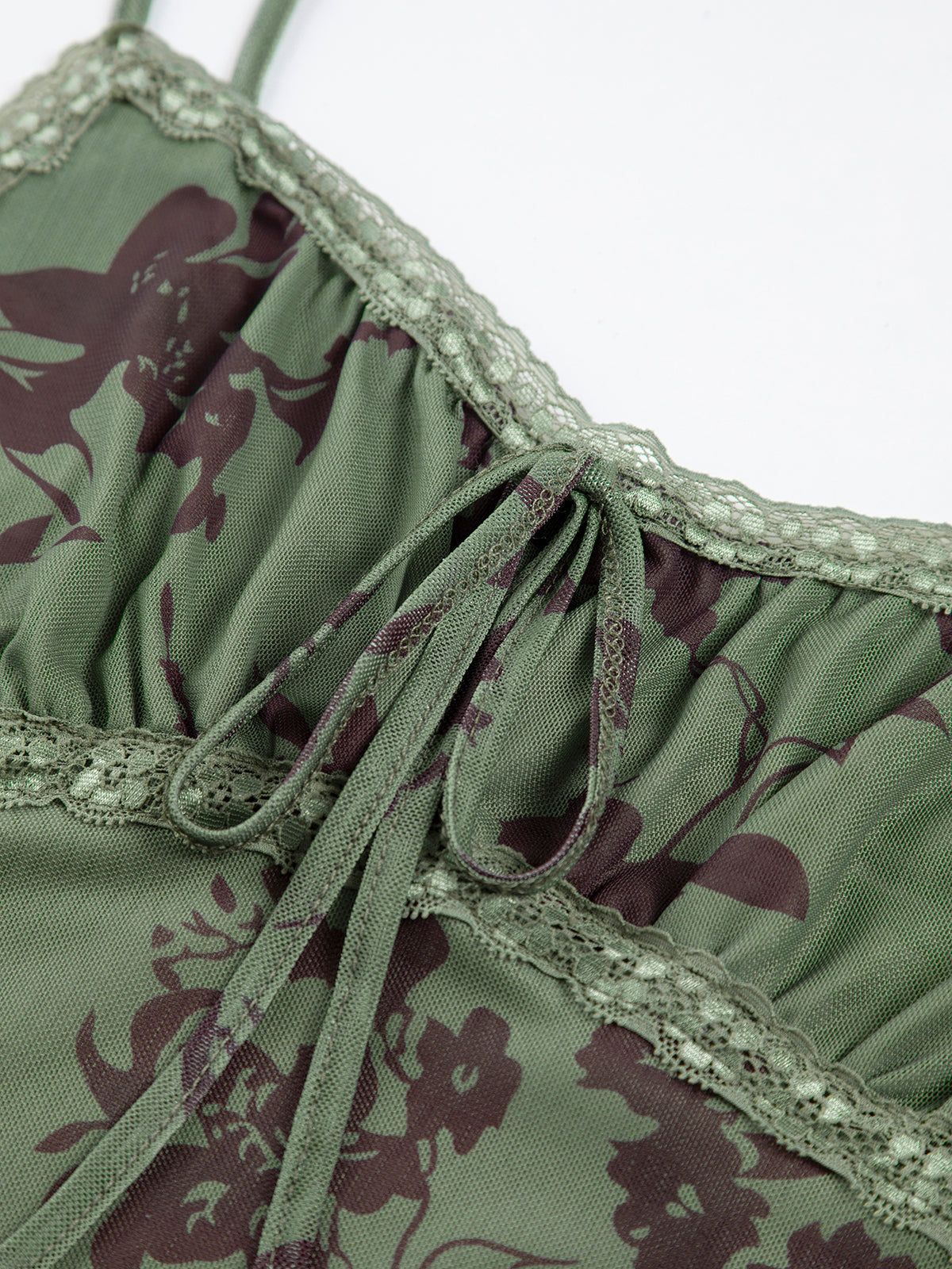 Ruched Floral Mesh Midi Dress sold by COMMENSE product image thumbnail 3