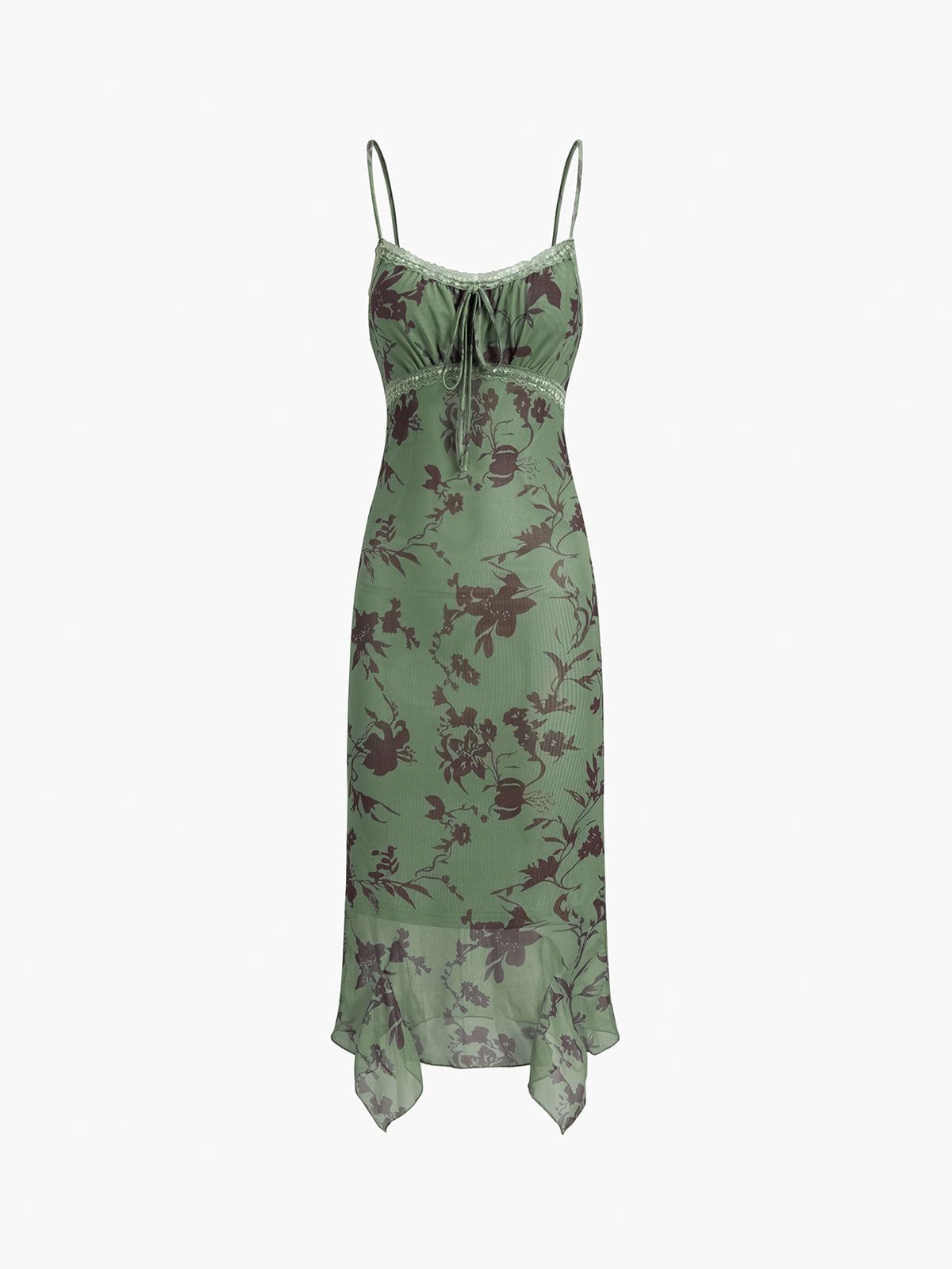 Ruched Floral Mesh Midi Dress sold by COMMENSE