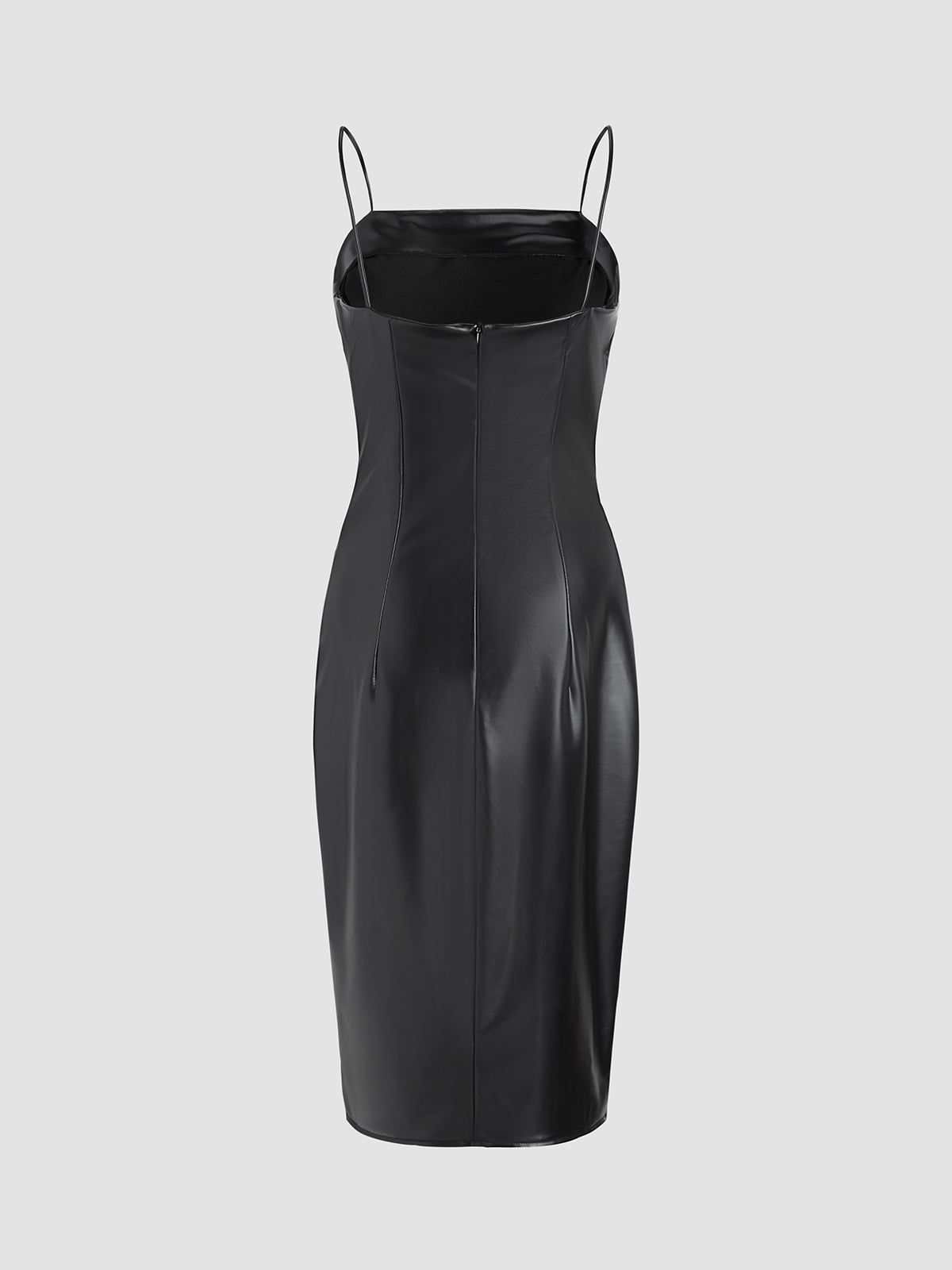 Faux Leather Zip Ruched Long Dress sold by COMMENSE product image thumbnail 4
