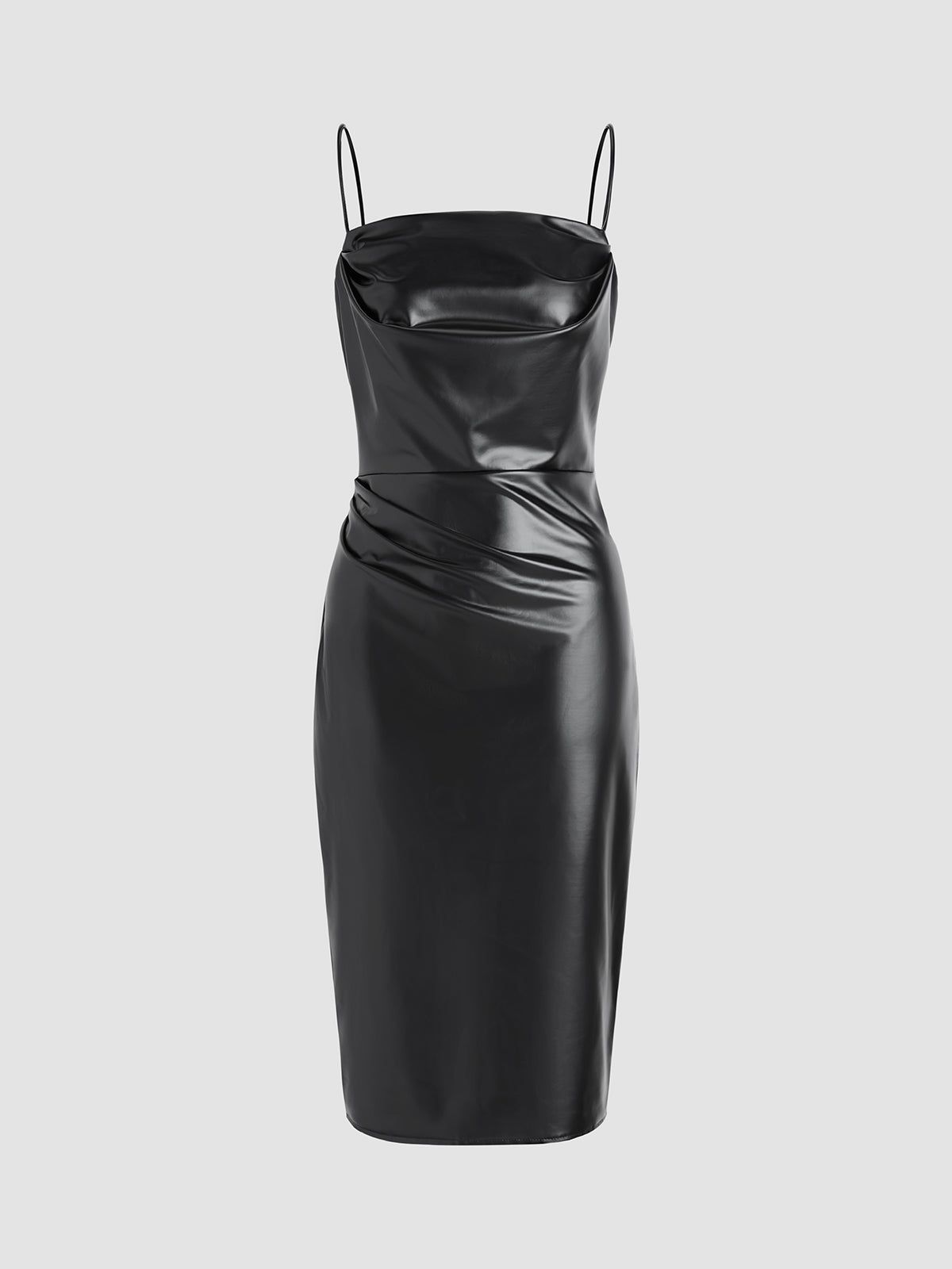 Faux Leather Zip Ruched Long Dress sold by COMMENSE product image thumbnail 2