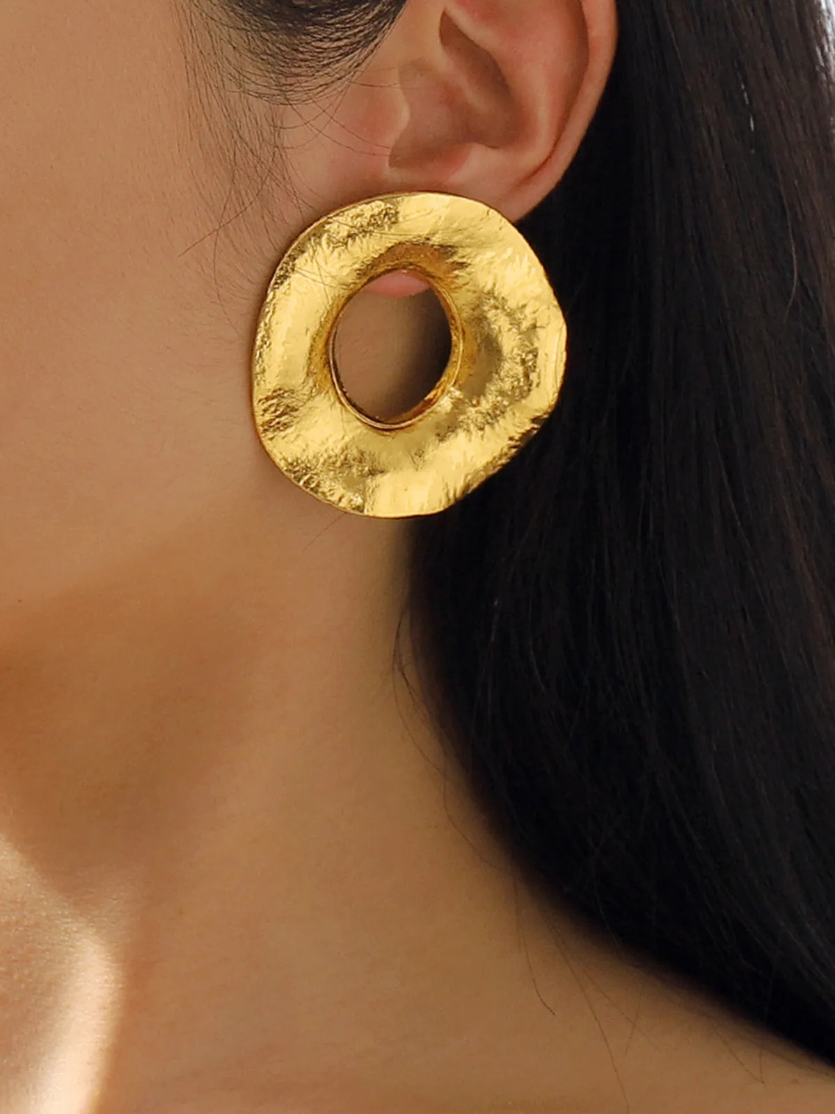 Gold Textured Metal Round Stud Earrings sold by COMMENSE product image thumbnail 3