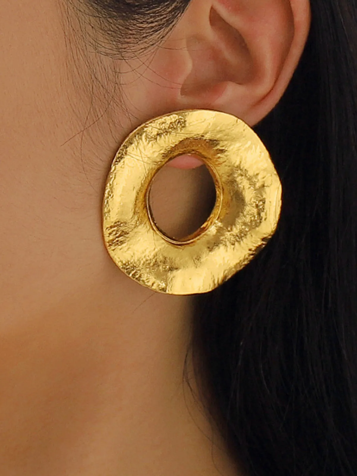Gold Textured Metal Round Stud Earrings sold by COMMENSE product image thumbnail 4