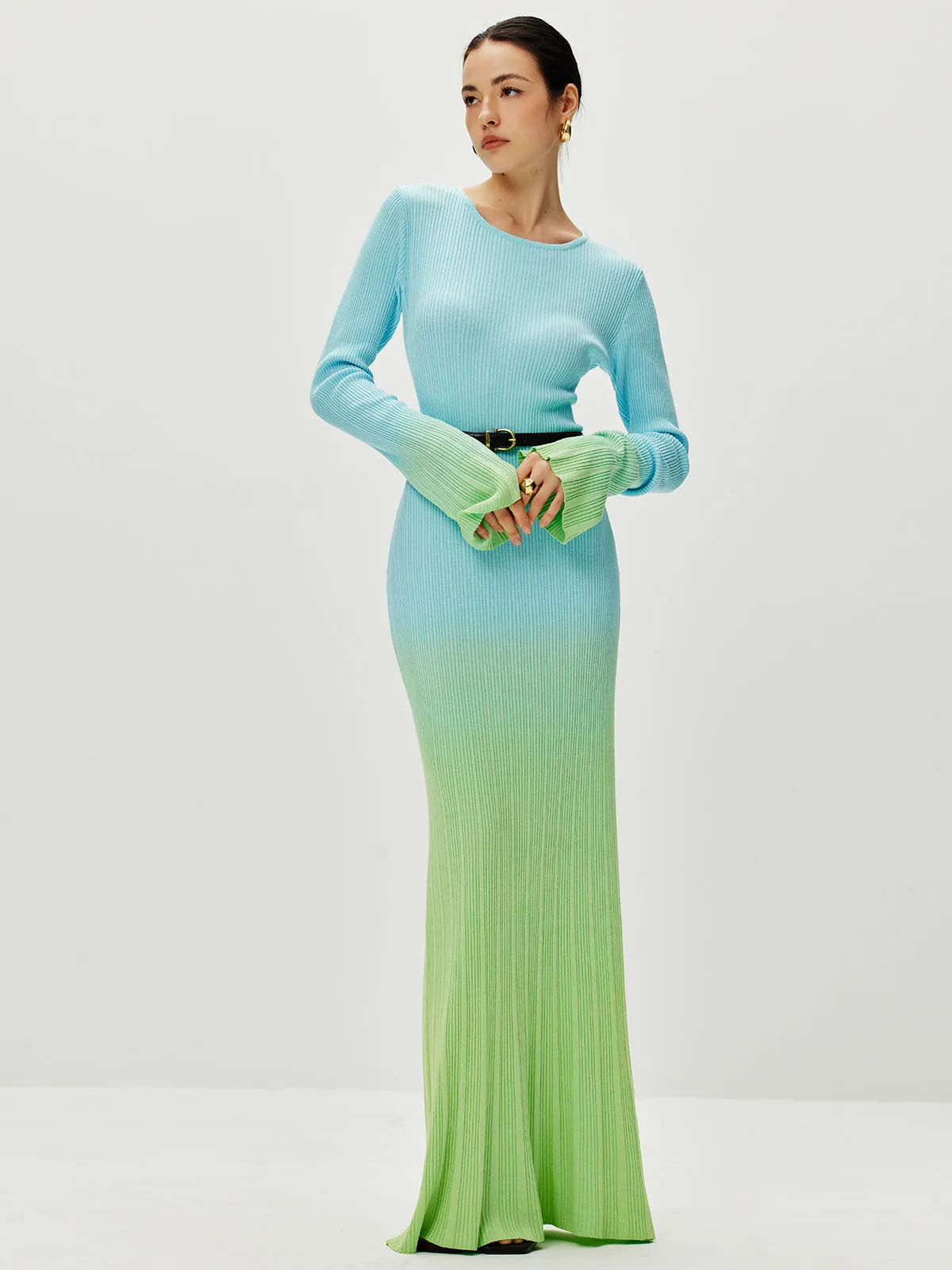 Ombre Sweater Long Dress Without Belt sold by COMMENSE product image thumbnail 2