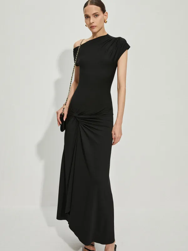 Asymmetric Collar Front Slit Long Dress sold by COMMENSE