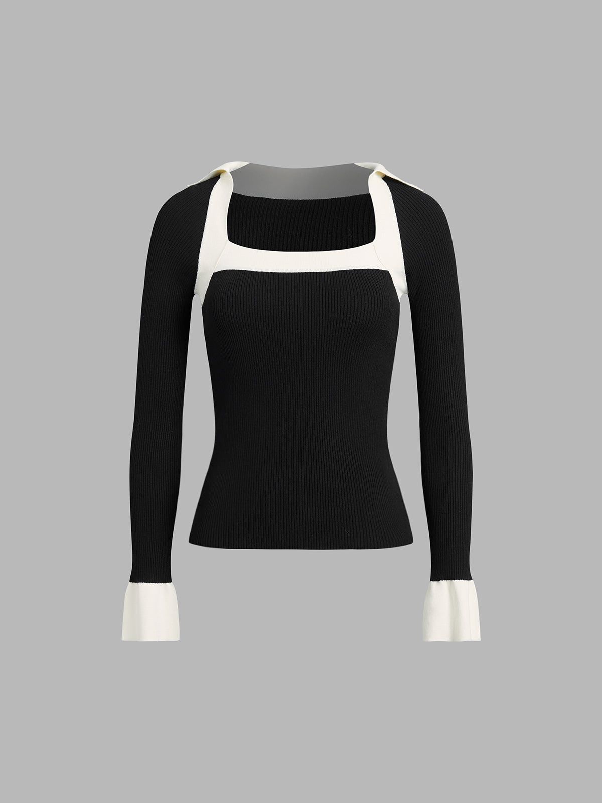 Two Tone Square Neck Knit Top sold by COMMENSE