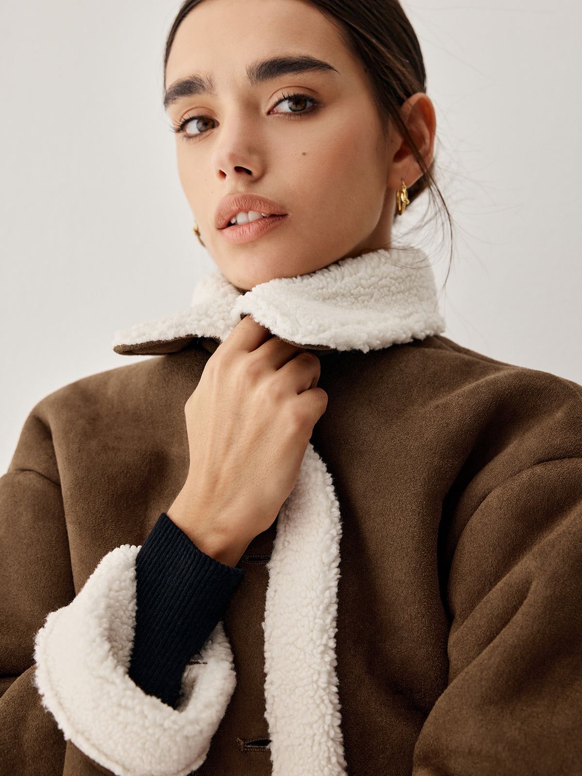 Sherpa Lined Suede Shearling Aviator Jacket sold by COMMENSE product image thumbnail 3