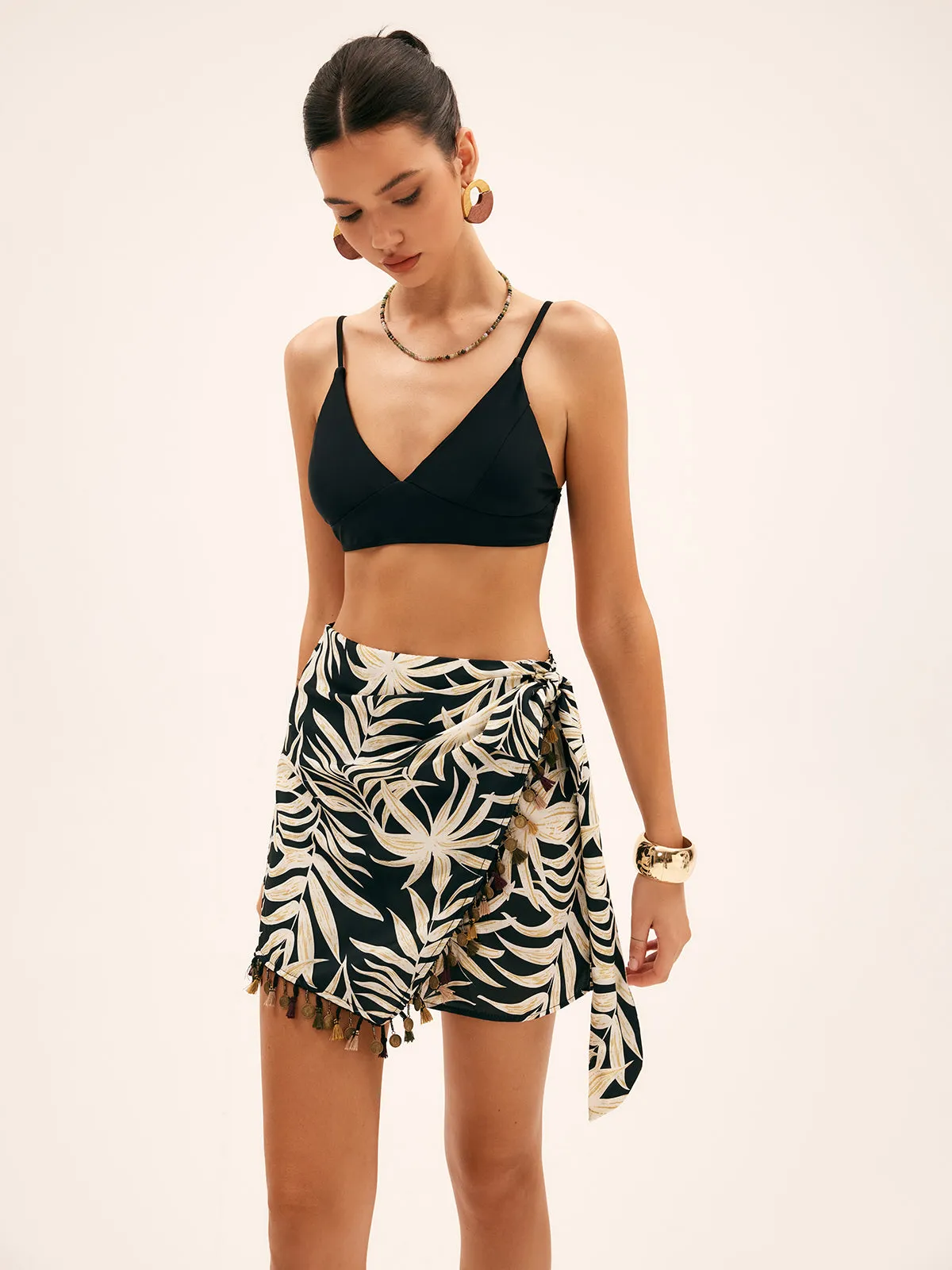 Coconut Grove Print Tassel Trim Mini Skirt sold by COMMENSE product image thumbnail 5