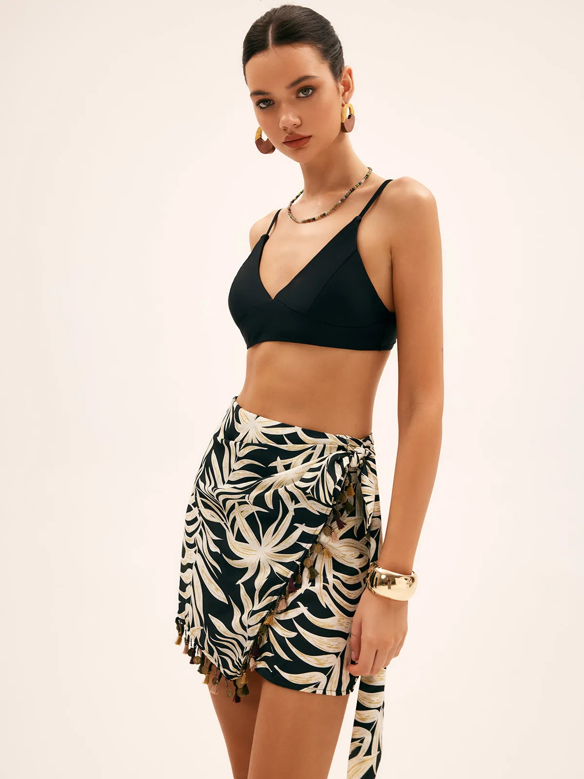 Coconut Grove Print Tassel Trim Mini Skirt sold by COMMENSE product image thumbnail 2