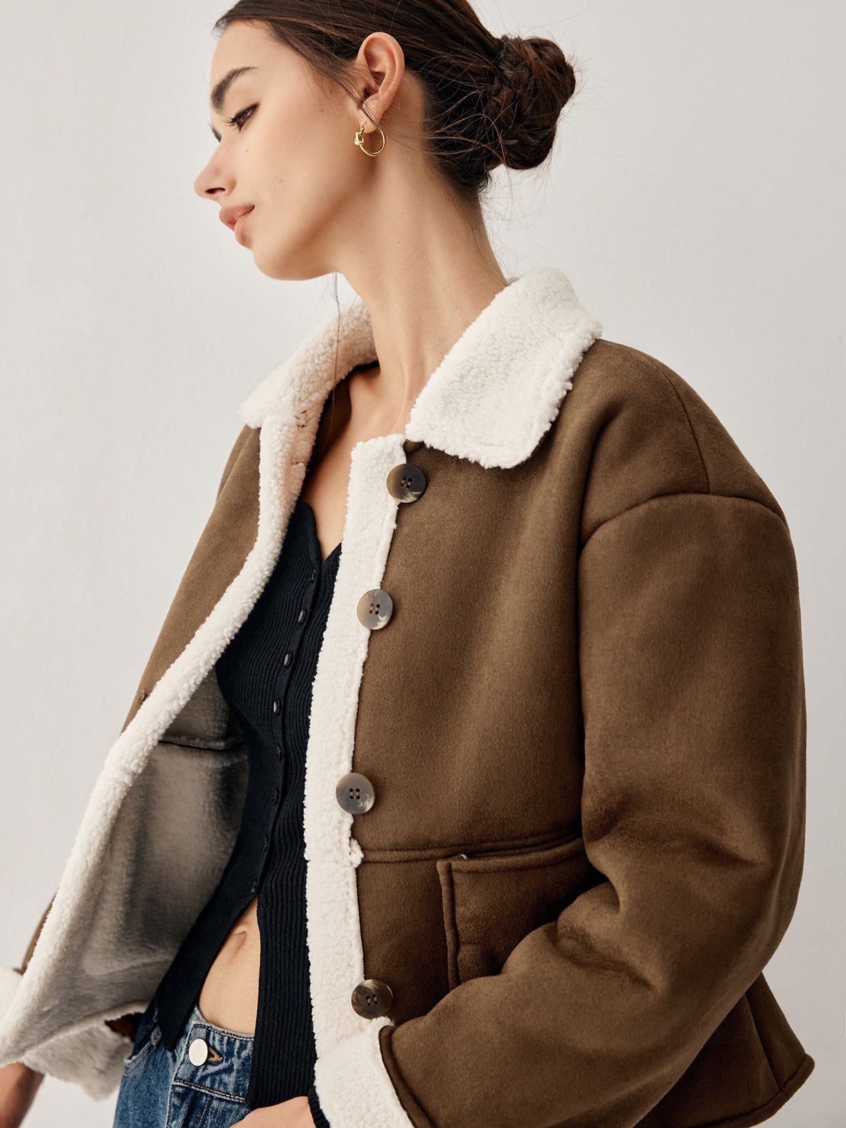 Sherpa Lined Suede Shearling Aviator Jacket sold by COMMENSE product image thumbnail 2