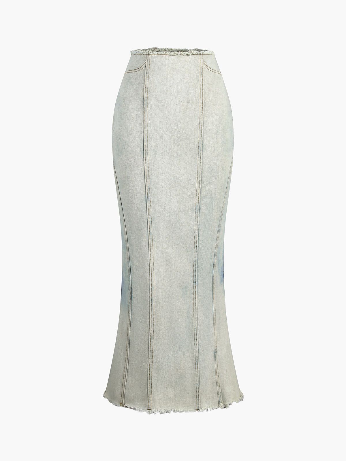 Raw Denim Zippered Maxi Skirt sold by COMMENSE