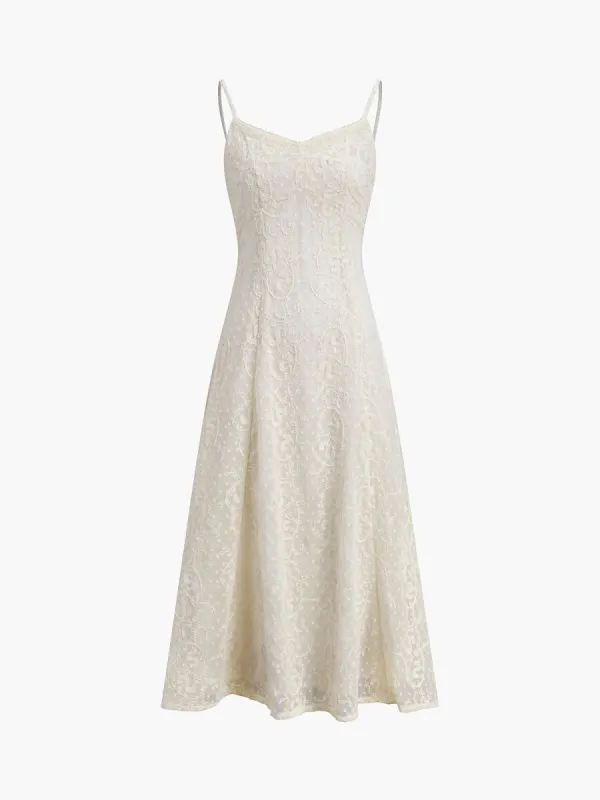 Floral Lace Zippered Long Dress sold by COMMENSE