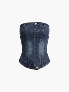 Zippered Denim Strapeless Tube Top sold by COMMENSE