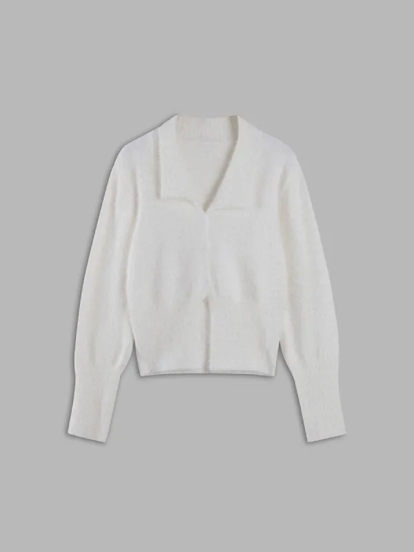 Furry Collared Cardigan sold by COMMENSE