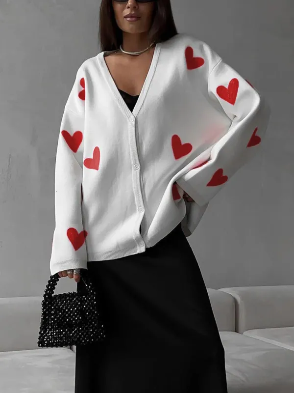 Heart Pattern Knit Cardigan sold by COMMENSE