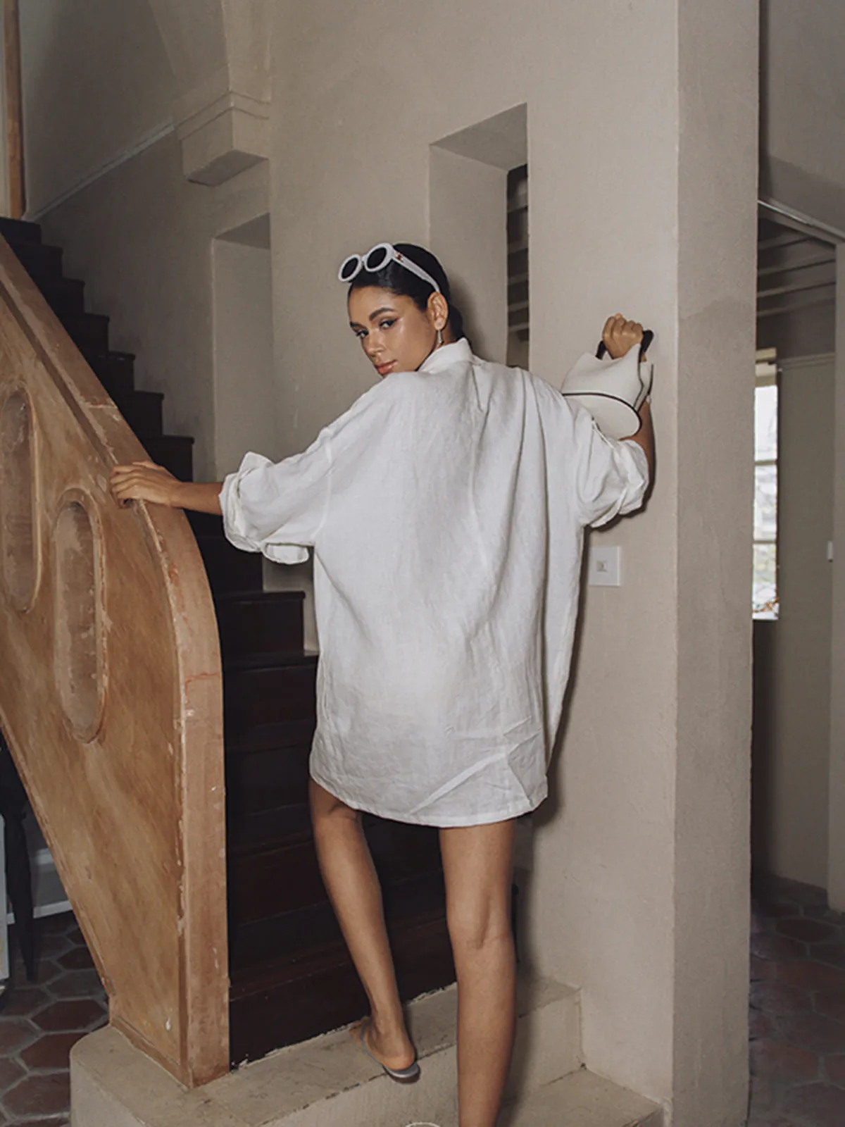 Linen Pockets Loose Long Sleeve Dress sold by COMMENSE product image thumbnail 3