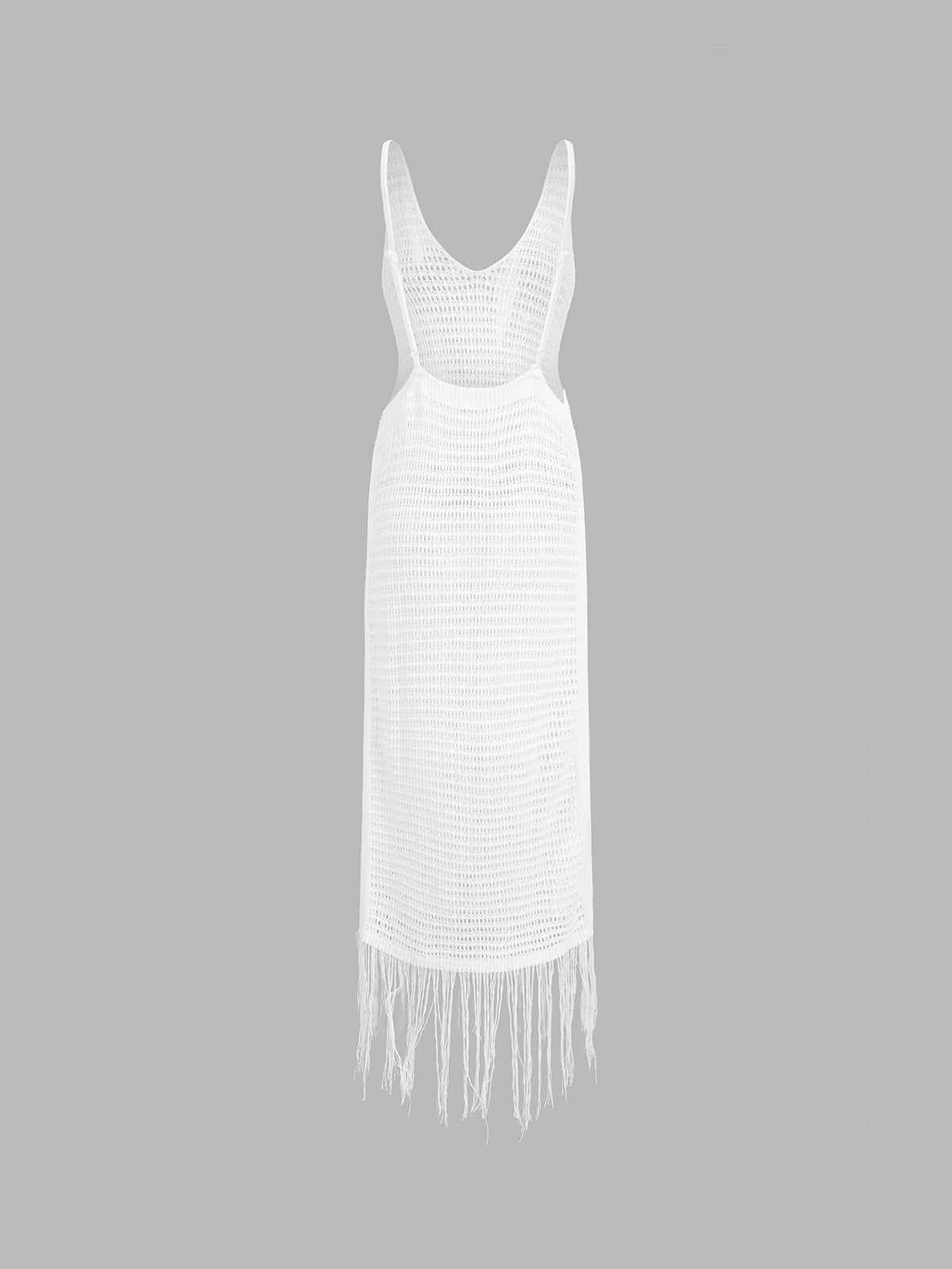 Fringed Crochet Open Back Cover Up Midi Dress sold by COMMENSE product image thumbnail 3