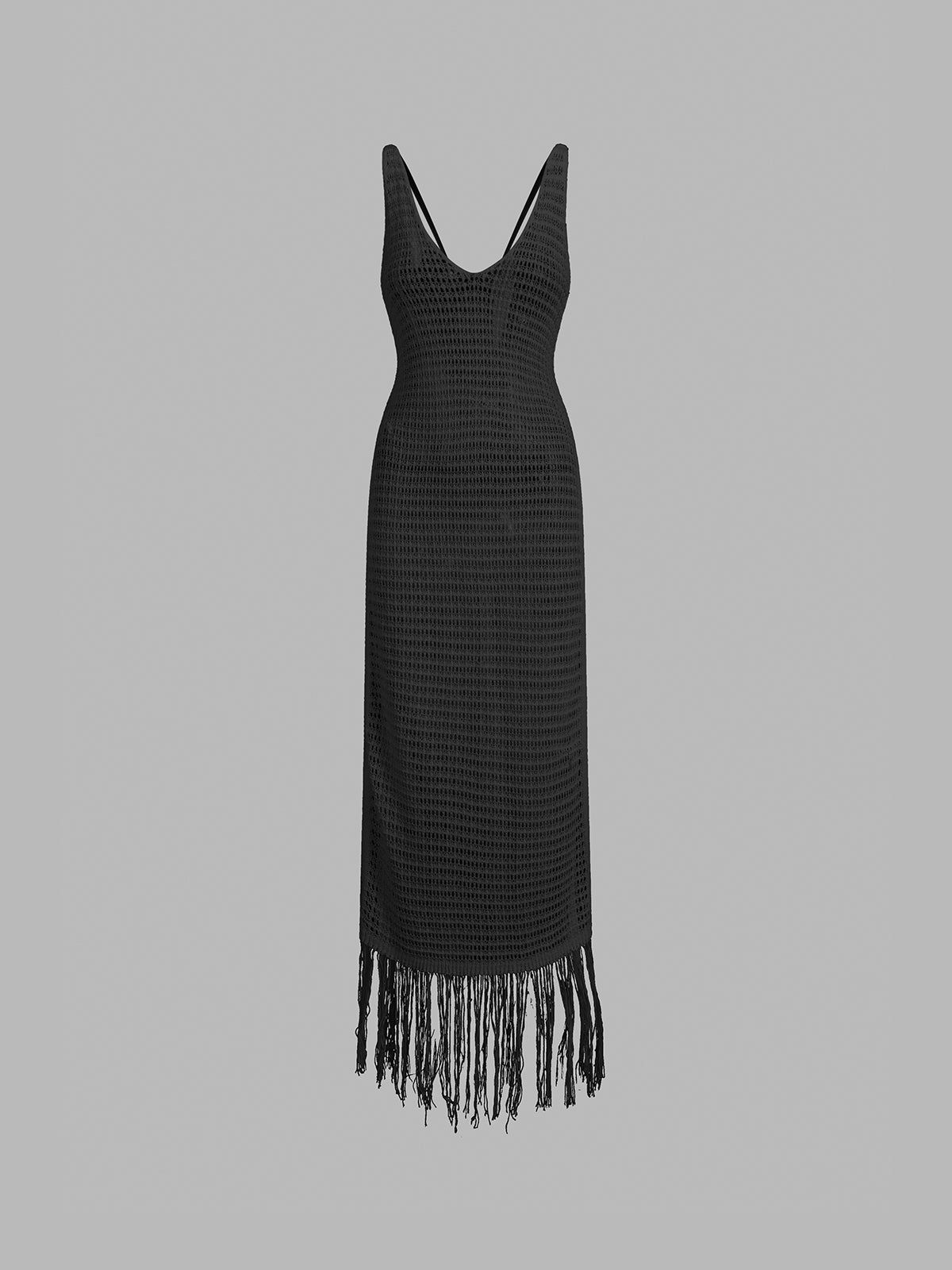 Fringed Crochet Open Back Cover Up Midi Dress sold by COMMENSE product image thumbnail 4