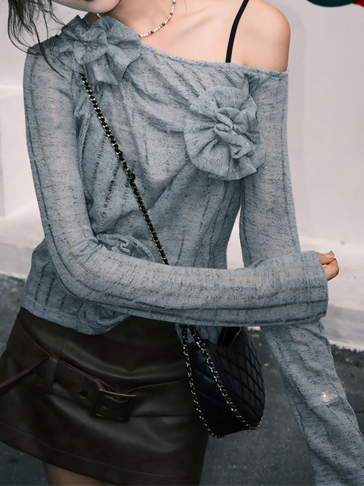 Asymmetrical Floral Knitted Sweater sold by COMMENSE product image thumbnail 5