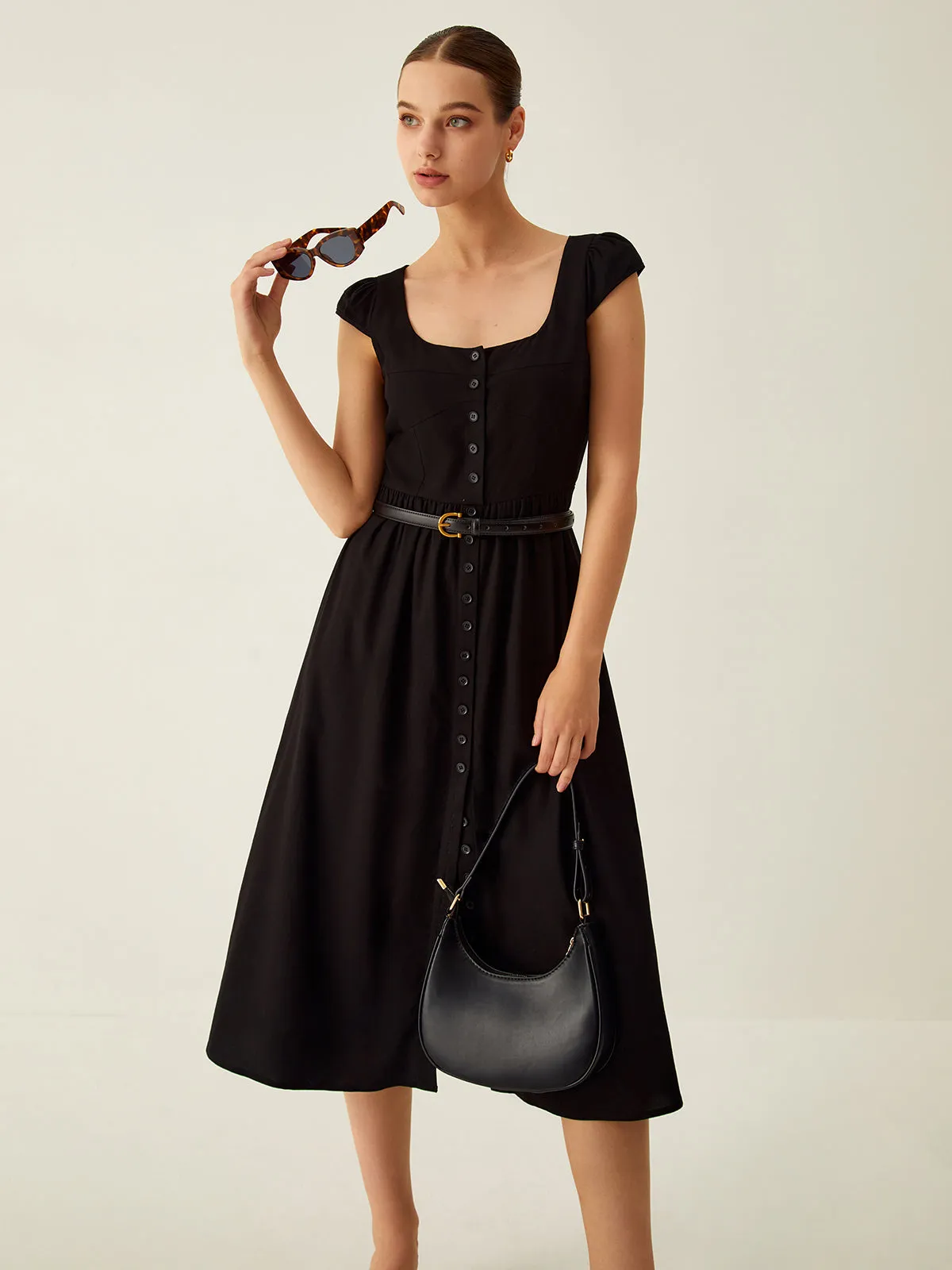 Linen Blends Button Front Midi Dress Without Belt sold by COMMENSE product image thumbnail 5