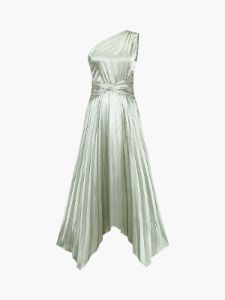 Satin One Shoulder Pleat Midi Dress sold by COMMENSE