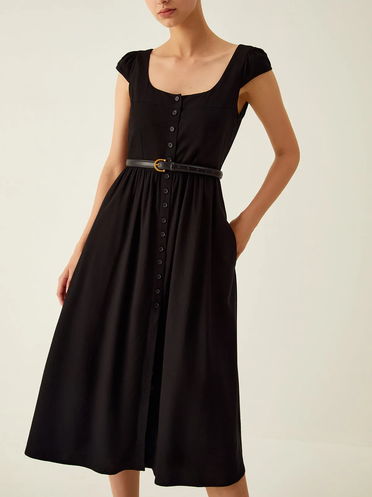 Linen Blends Button Front Midi Dress Without Belt sold by COMMENSE product image thumbnail 2