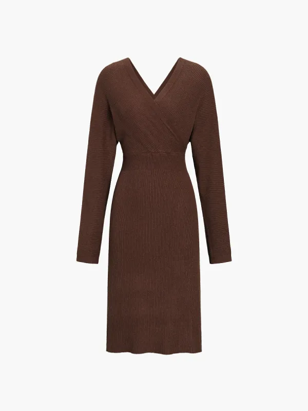 Caramel Wrap Long Sleeve Midi Sweater Dress sold by COMMENSE