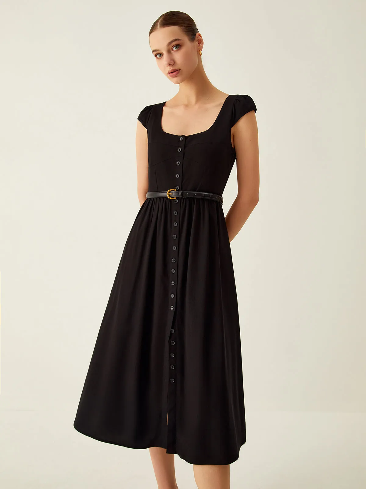 Linen Blends Button Front Midi Dress Without Belt sold by COMMENSE product image thumbnail 3