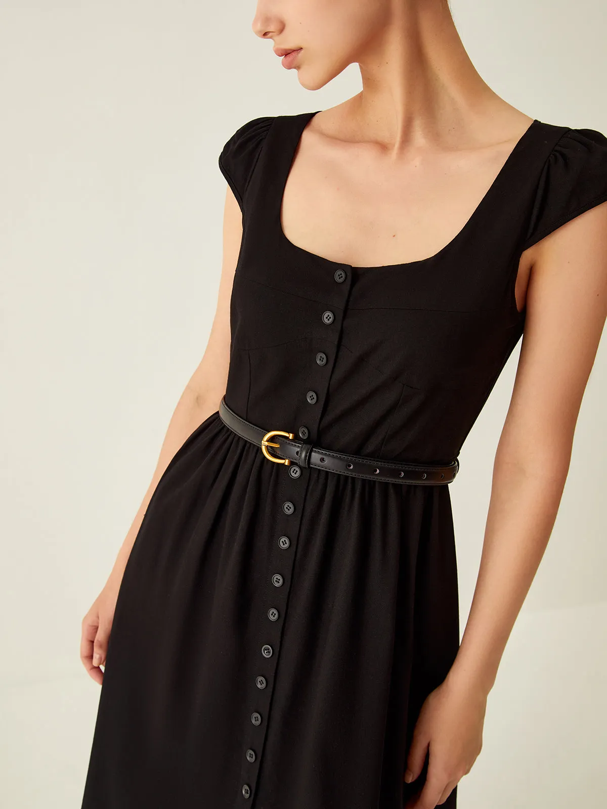 Linen Blends Button Front Midi Dress Without Belt sold by COMMENSE product image thumbnail 4