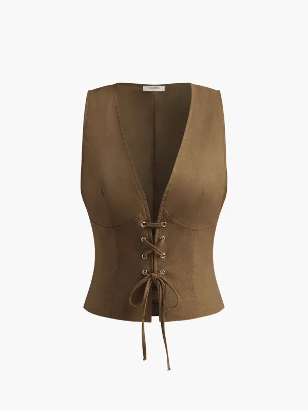 V-Neck Tie-Front Tank Top sold by COMMENSE