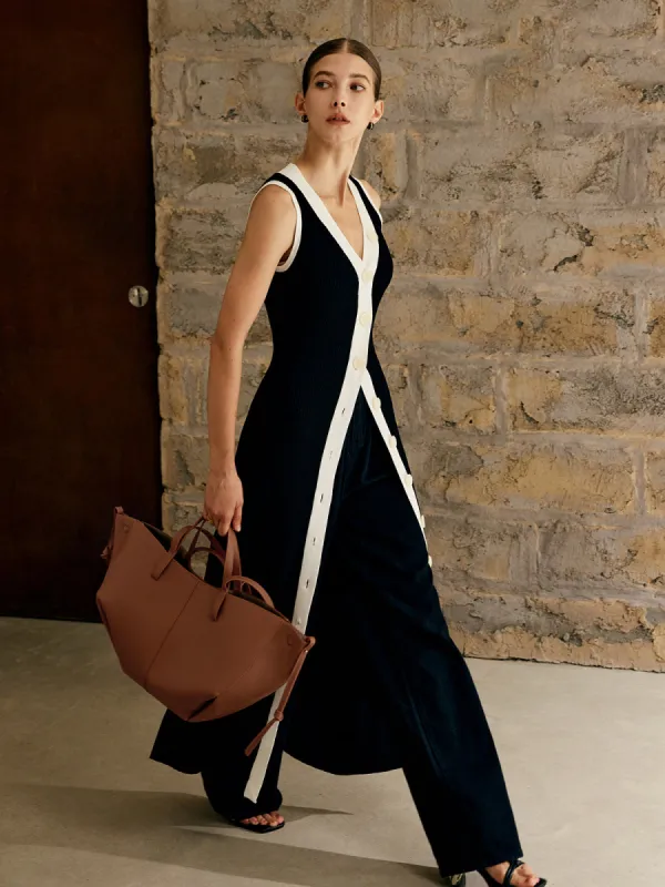 Contrast Trim Button Sweater Tank Dress sold by COMMENSE