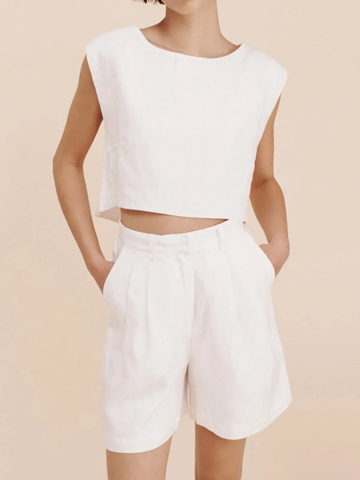 Solid Cotton Crop Top With Shorts Set sold by COMMENSE product image thumbnail 3
