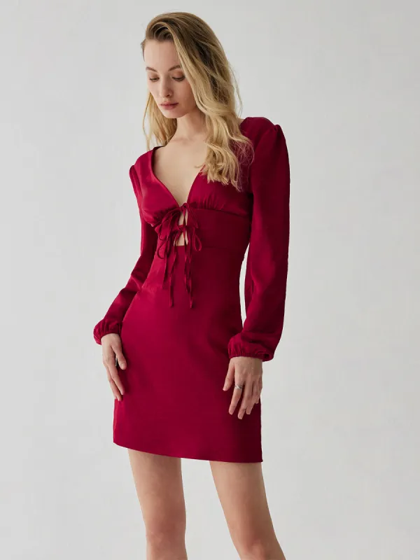 Satin Cut Out Tied Mini Dress sold by COMMENSE