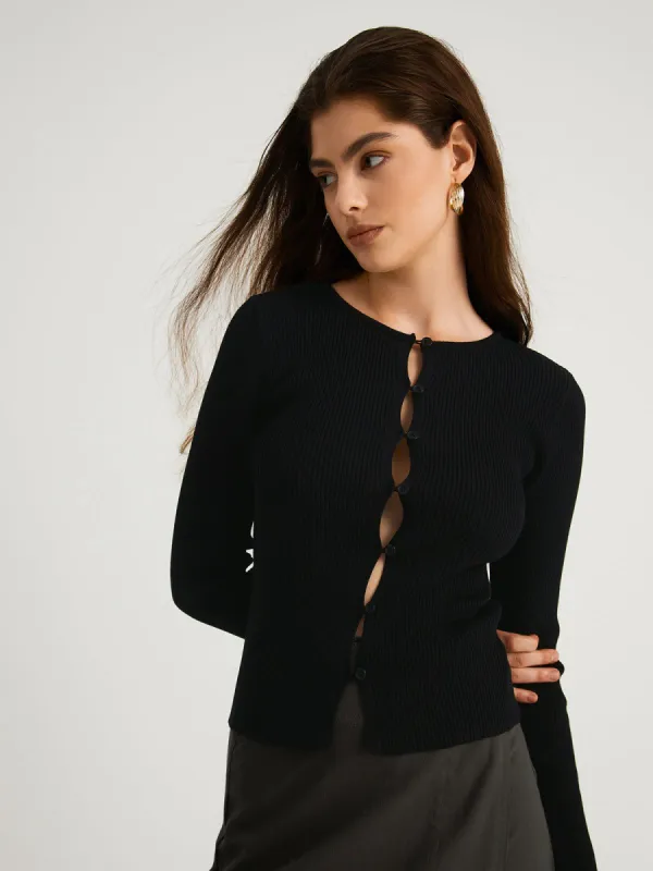 Charlize Cutout Long Sleeve Knit Top sold by COMMENSE