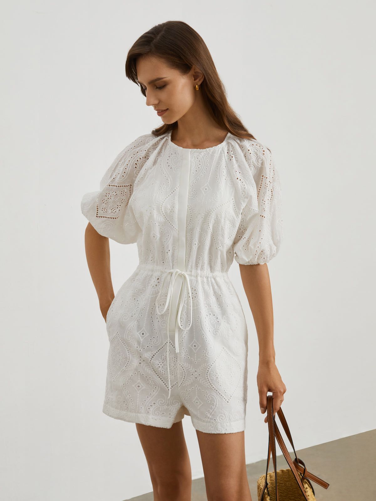 Snowflake Eyelet Jumpsuit sold by COMMENSE