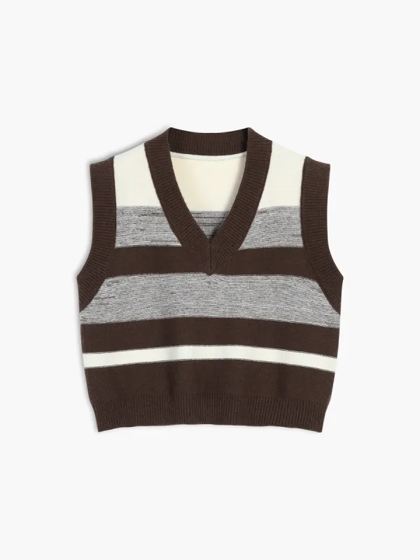 Let's Get Cozy Stripe Sweater Vest sold by COMMENSE