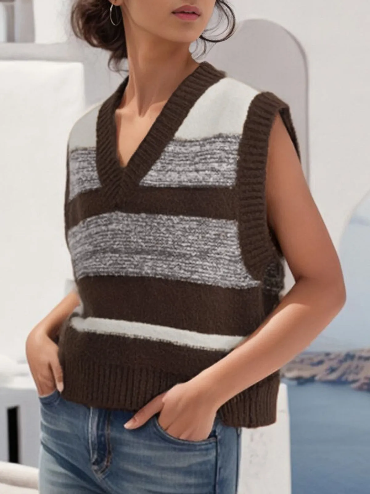 Let's Get Cozy Stripe Sweater Vest sold by COMMENSE product image thumbnail 2