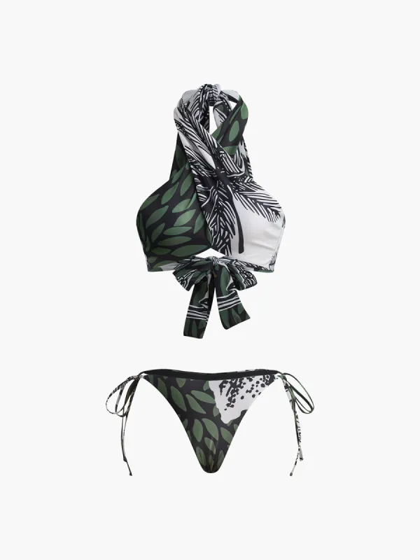 Print Halter Tie Back Bikini Set sold by COMMENSE