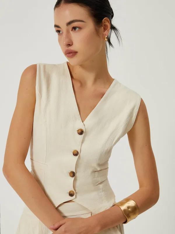 Plain V Neck Vest With Long Pants Set sold by COMMENSE