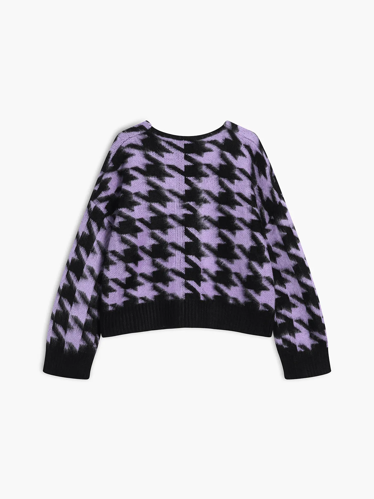 Lavender Houndstooth Fuzzy Cardigan sold by COMMENSE product image thumbnail 2