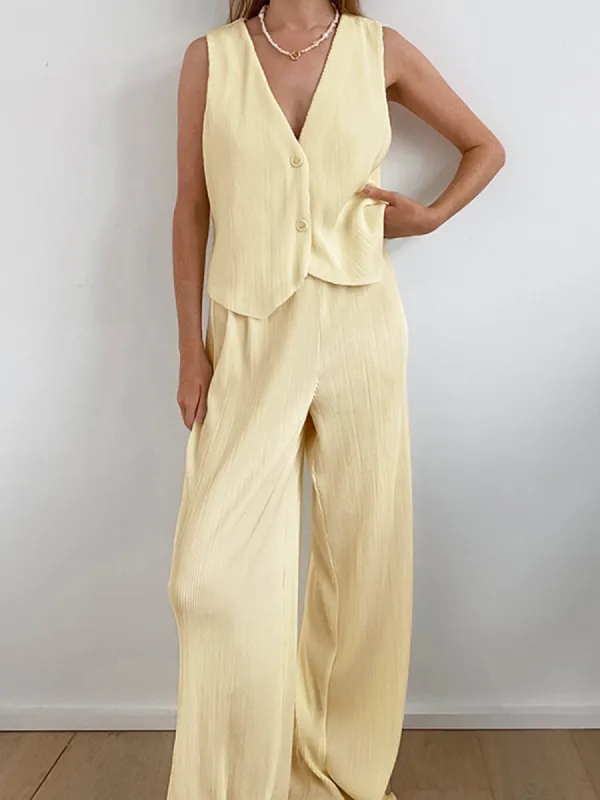 Limoncello Pleat Two Piece Pants Set sold by COMMENSE
