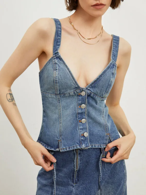 Denim Button Down Tank Top sold by COMMENSE