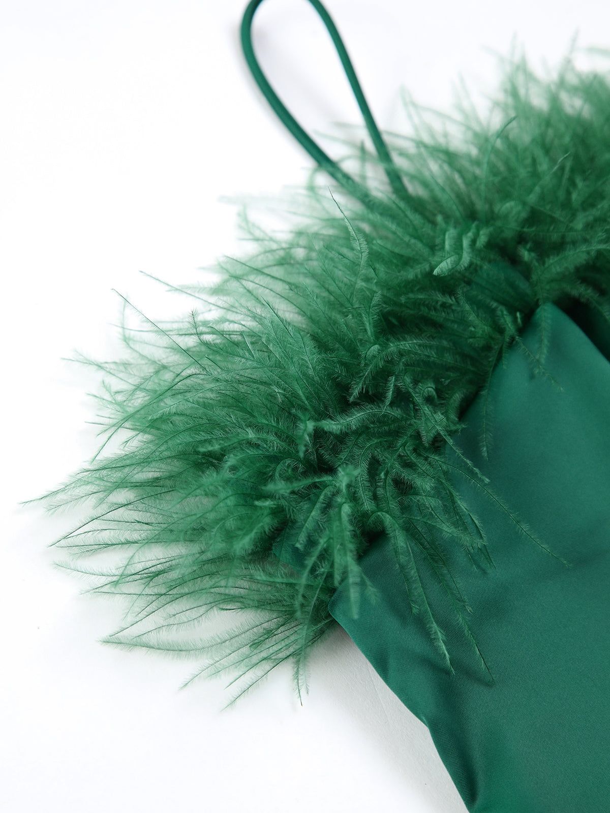 Emerald Green Fuzzy Trim Satin Midi Dress sold by COMMENSE product image thumbnail 3