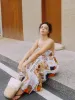 Dream Life Print Back Knotted Long Dress sold by COMMENSE