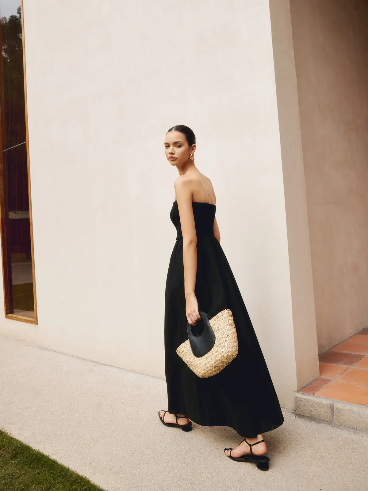 Cotton & Linen Pleat Strapless Long Dress sold by COMMENSE product image thumbnail 5